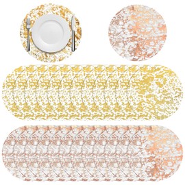 WJccsee 24-Pack Disposable Gold/Rose Gold Foil Mesh Placemats, 6.2" Round Metallic Dining Mats for Indoor/Outdoor, Shiny Gold Table Decor for Home, Wedding, Party