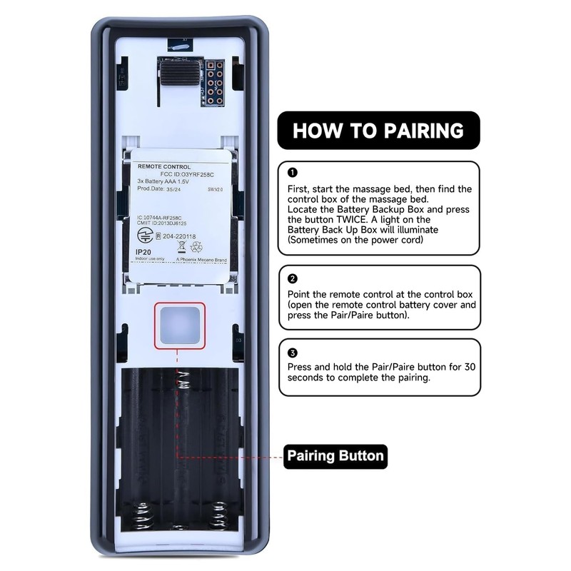 ZWP RF258B Replacement Remote Control fit for Serta Motion Perfect