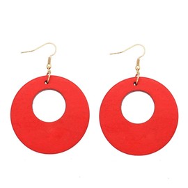 Ethnic Occident Fashion Women's Wood Geometric Earrings Ear Studs Hook Wooden Drop Dangle Gift (Red)