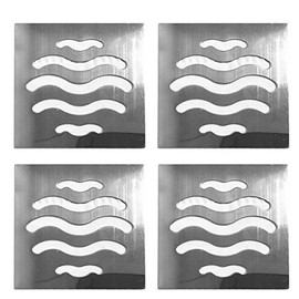 NGe 4Pcs Silver Tone 304 Stainless Steel Square Floor Drain Cover Drain Protection Cover 3.5 Inch 5 Holes
