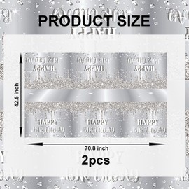 Egami Silver Birthday Party Tablecloth Glitter Diamonds Happy Birthday Tablecloth boy Girl Party Supplies Decorations 70 inches x 42 inches for Silver Birthday Party Supplies (Silver)