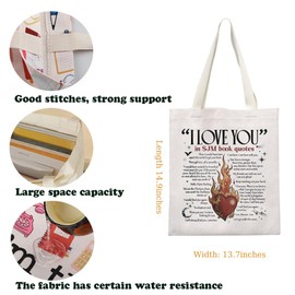 SJM Novel Inspired Tote Bag Fantasy Romance Reader Gift Fireheart Gift Crescent City Gift I Love You In Book Quote Canvas Bag (LoveYousjmbook-CA)
