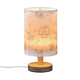 YYZZH Table Lamp Woodland Animal Fox Bear Squirrel Rabbit Hedgehog Floral Branch Nightstand Lamp with Wood Base Fabric Lamp Shade Bedside Desk Lamp for Living Room Bedroom Kids Room Office