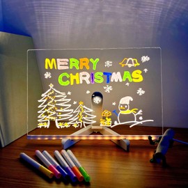 Doodle Glow,Creative Magic Board Light up for Kids,Acrylic Dry Erase Board with Light Up Stand for Desk,Clear LED Message Letter Note Drawing Boards with Colors,7 Color Mark Pen