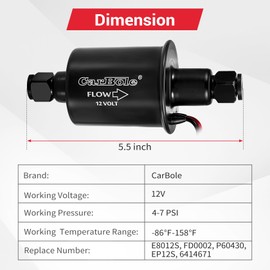 CarBole 4-7 PSI Electric Fuel Pump Low Pressure, 12V Inline Universal Diesel Gasoline Pump for Carburetors Trucks Boats Generator Engine Cars Replacement, E8012S, P60430, EP12S, FD0002, 6414671