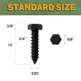 LIONMAX Lag Screws Bolts 3/8" x 1-1/2 Inch, 15-PCS, Stainless Steel Black Lag Bolt, Hex Head Wood Screws