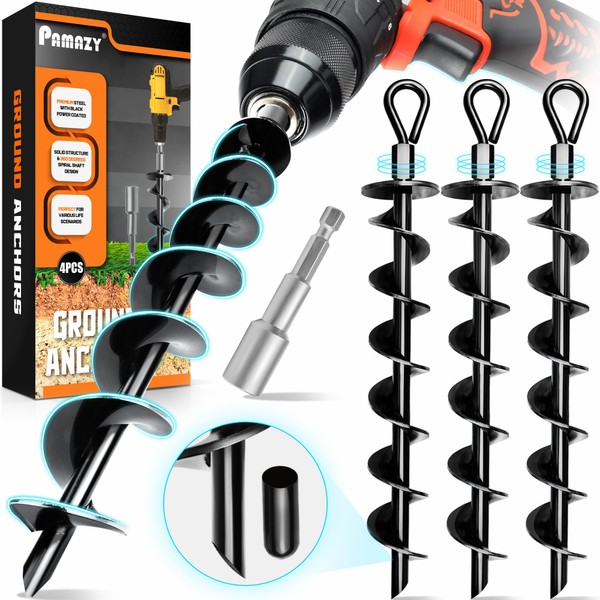 [Premium] 4 Pack Ground Anchors with Power Nut Driver Drill