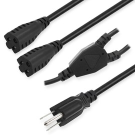 KUNCAN Power Cord Extension Y Splitter - 2 Way Outlet Adapter NEMA 5-15R to 1 NEMA 5-15P with 18AWG 300V Plug 1ft 13A