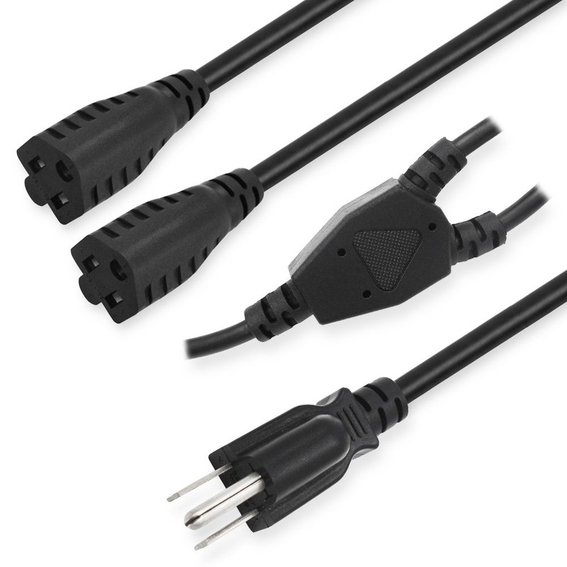 KUNCAN Power Cord Extension Y Splitter - 2 Way Outlet