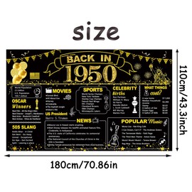 DARUNAXY 75th Birthday Black Gold Party Decoration, Back in 1950 Banner 75 Year Old Birthday Party Poster Supplies Vintage 1950 Backdrop Photography Background for Men & Women 75th Class Reunion Decor