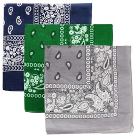 Kaiser Novelty Bandanas Paisley Cotton Bandanas Single Pack (3 PACK Navy+Green+Gray)