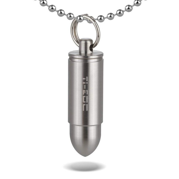 TI-EDC Mini Pill Fob Titanium Bullet Design Pill Holder for Necklace Keychain Charm Pendant Pill Case Ultra-Lightweight 0.2oz Waterproof