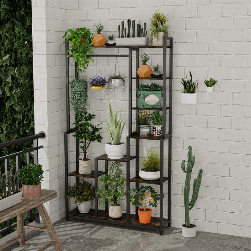 UNHO Extra Tall 7 Tiers Large Plant Shelf Industrial Wood