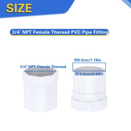 30 PCS 3/4 Inch White PVC Pipe Fitting, 3/4'' NPT Female Thread PVC Fittings Adapter Connector with Teflon Tape, Socket x NPT Female, Sch40 Slip Coupling