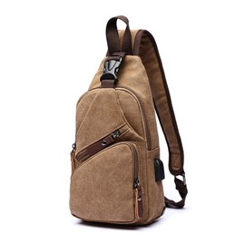 Fandare Chest Bag Men's Shoulder Bag Sling Bag Backpack with USB Canvas Bag Shoulder Bag Sports Bag For Hiking, Adventure, Sports, Travel and Jogging Ak-da004, brown
