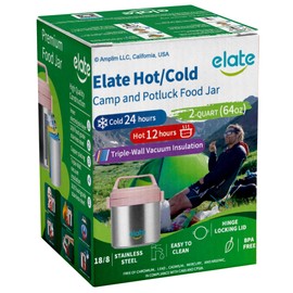Elate Thermal Food Jar for Hot Food | 64oz Vacuum-Insulated Food Jar, Stainless Steel Wide-Mouth Thermal Food Container, Portable Lunch Crock for Outdoor, Camping, Picnics, Potlucks 2-Quart - Pink