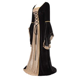 Kranchungel Womens Renaissance Medieval Dress Costume Irish Lace up Over Long Dress Retro Gown Cosplay Black X-Large