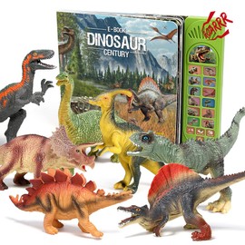 Dinosaur Toys with Interactive Dinosaur Book&12Pcs Dinosaur Figures,Learning Dinosaur Book with Sound,Storytelling and QA Test,Educational Dinosaur Gift for Kids,Boys and Girls 3 Years Old & Up