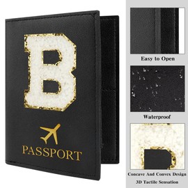 Passport Holder for Travel Essentials for Women Initial Luggage Tags for Suitcase PU Leather Passport Cover International Travel Must Haves Cute Passport Wallet Waterproof Case Name Tag for Luggage B
