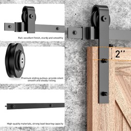 Signstek Barn Door Hardware Kit for Sliding Door, 8 FT Set with 2 Handles, Heavy Duty Sliding Track Kit, Smoothly and Quietly, Fit 46'' Wide Door Panel, Black (J Shape Hanger)
