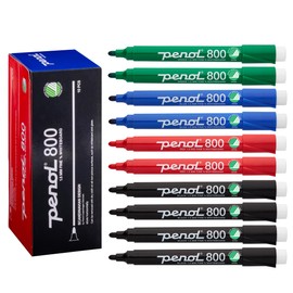 PENOL Whiteboard Markers, 10 Whiteboard Pens in Multicolours - 800, 1.5mm Bullet Tip Dry Erase Marker with Nordic Swan Ecolabel, Non-Toxic & Odorless Board Pens for Office, Schools and Home