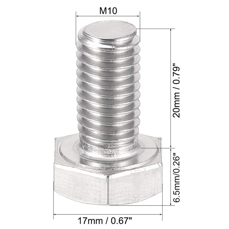 TA-VIGOR M10 x 20mm Left Hand Hex Bolt, 304 Stainless
