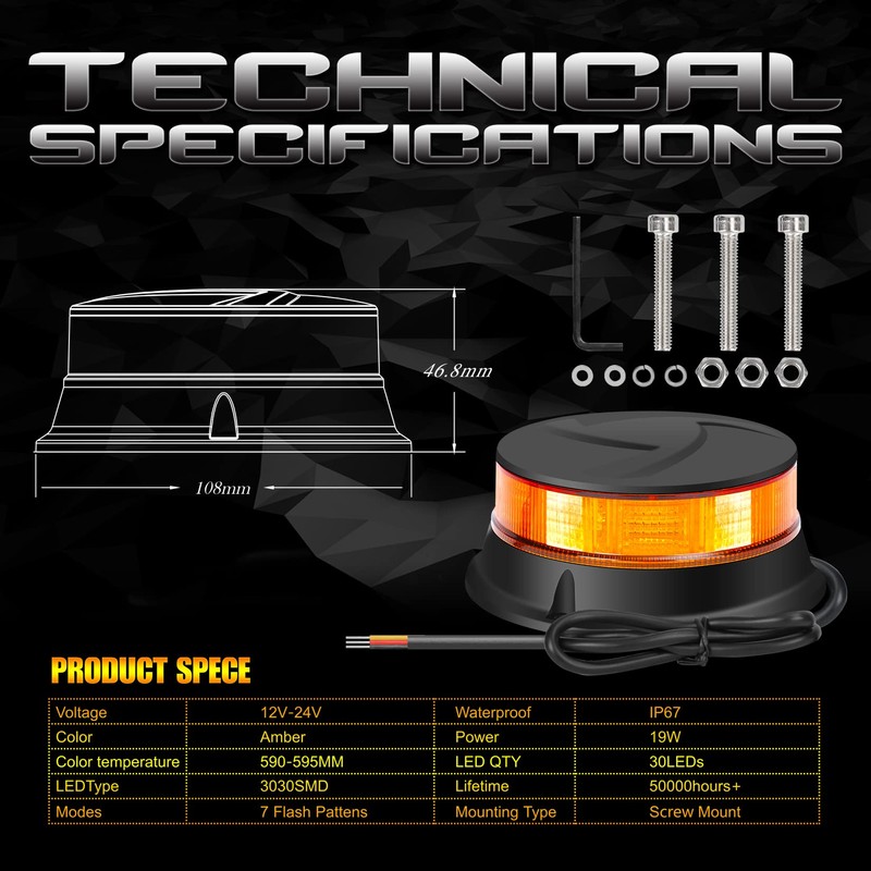 DAYSEN LED Amber Beacon Strobe Light, 4.2" Flashing Emergency Lights,