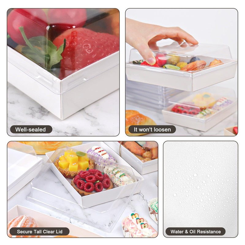 DeziWood 7x5 Inches Charcuterie Boxes with Clear Lids, 50 Pack