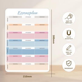 BIROYAL A4 Meal Planner, Weekly Planner, Wipe-Clean, Magnetic Weekly Planner, Magnetic Weekly Menu Planner, Magnetic Board Fridge for Family, Breakfast, Lunch, Dinner, 21 x 30 cm