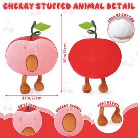 KOPHINYE Cherry Plush Pillow, 16inch Cute Fruit Plush Pink Stuffed Animal for Kids, Cartoon Cherry Decor Hugging Sleeping Pillow, Christmas Birthday Gifts for Girls and Boys Home Decoration