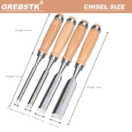 GREBSTK 4pcs Semicircle Chisel Set Carpenter Gouge Chrome Vanadium Steel Semi-Circular Cr-V Woodworking Carving Chisels