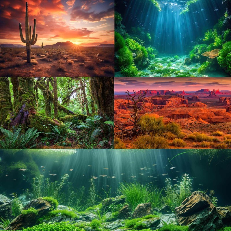 Underwater Aquarium Background Undersea Roman Building with Plants Around Seabed