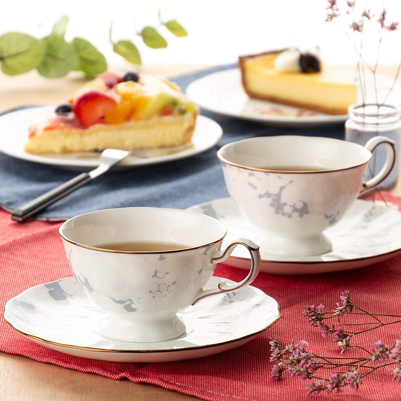 NARUMI(ナルミ) Rose Blanche Cup & Saucer 210cc Blue Floral Pattern
