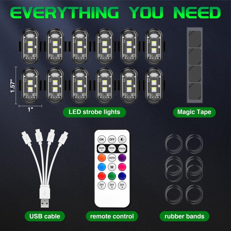 WOLFWILL Wireless RGB LED Aircraft Strobe Lights with Remote Control,