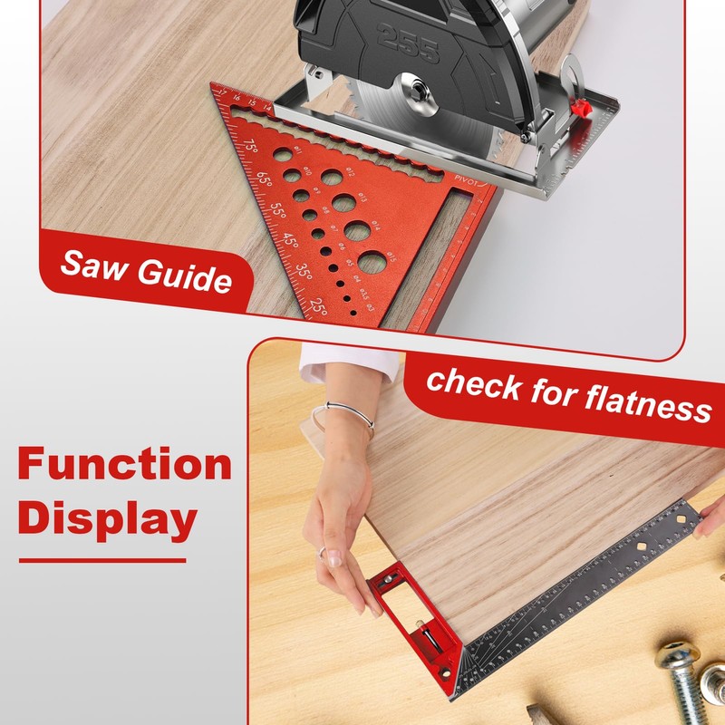 BOWEITI Multifunctional 180mm Carpenter's Square and 300mm Try-Angle Aluminium Alloy