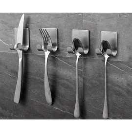 No-Drill Stainless Steel Razor Holder Adhesive Wall-Mounted Shaving Organizer Plug Hook and Storage Rack for Bathroom and Kitchen Silver 2pcs - Color: 4-Packs