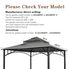 SCOCANOPY Replacement roof for Target Madaga Gazebo Model L-GZ136PST,Grey