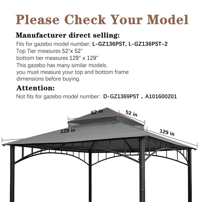 SCOCANOPY Replacement roof for Target Madaga Gazebo Model L-GZ136PST,Grey