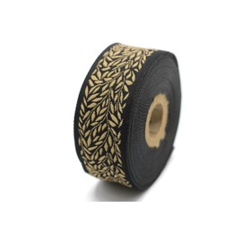 35270-V10 10 Metres 35 mm Black and Gold Jacquard Woven Ribbon with Leaf Motif Rolls Border Embroidered Craft Clothing Haberdashery Hobby Creative Decoration Medieval 35270-V10