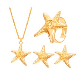 Gold Silver Starfish Necklace for Women Dainty Swirl Summer Beach Ocean Pendant Necklace Stainless Steel Aesthetic Starfish Charm Necklace Trendy Summer Star Jewelry, Large, Alloy Steel, No Gemstone