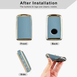 QBUC for Mazda Key Fob Cover Case with Leather Keychain for 2019-2023 Mazda 3, Mazda 6, Mazda 3 Hatchback, 2020-2023 Mazda CX-5, CX-9, CX-30 (2/3/4 Buttons) (Blue)