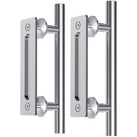 EaseLife 12" Stainless Steel Sliding Barn Door Handles and Pulls Flush Hardware Set, Double Sided, Brushed Finish, Easy Install, 2 Pack