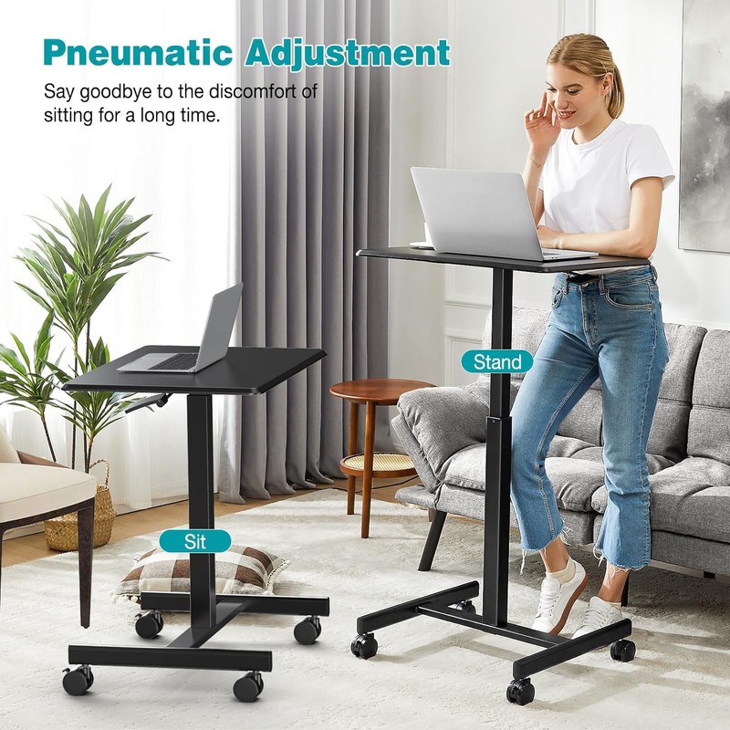 DUMOS Small Standing Desk Mobile Portable Rolling Laptop PC Table