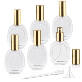 Mirrline 6 Pcs 50ml/1.7oz Glass Spray Bottle Clear Empty Perfume Atomizer Refillable Spray Container with Fine Mist Sprayer Pump for Fragrance Essential Oil Travel - Golden Lid