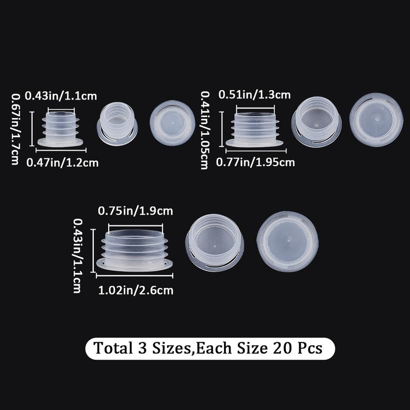GORGECRAFT Pack of 60 Plastic Bottle Caps in 3 Sizes