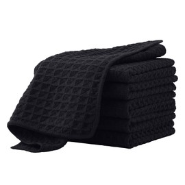 Moosfor Tea Towels, Set of 6, Microfibre Cloths, Super Absorbent Tea Towels, Soft Tea Towels, Cleaning Cloths, Kitchen Towels, 30 x 30 cm, Black