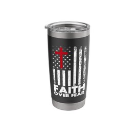 Faith Over The Fear Christian Cross Stainless Steel Insulated Tumbler