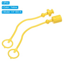 PATIKIL ISO-A 1/4 Hydraulic Coupler Female Dust Cap and Female Plug Cover Set of 2 Hydraulic Quick Connect Coupling with Retention Ring Keeps Caps Connected to Hose Yellow