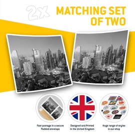 Square Stickers (Set of 2) 10cm BW - Makati Skyline Philippines Landscape Fun Decals for Laptops,Tablets,Luggage,Scrap Booking,Fridges, #43170