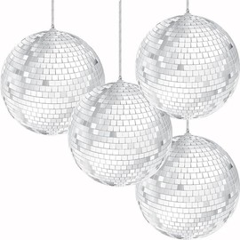 Mirror Disco Ball 3" Inch  Hanging Ball with Attached String for Hanging, Reflects Light, Party Favor (Pack of 4):_4-Pack